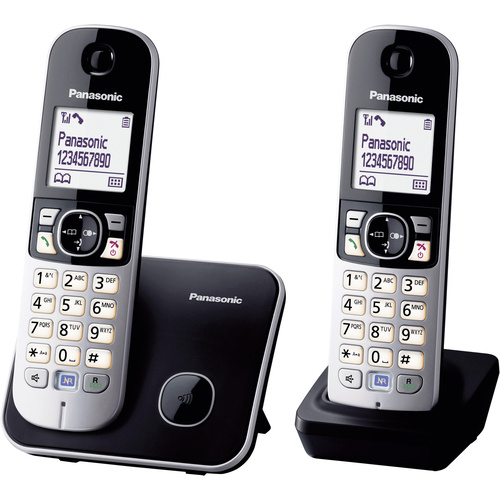 Panasonic KX-TG6812 Duo DECT, GAP Schnurloses Telefon analog Freisprechen Schwarz, Silber