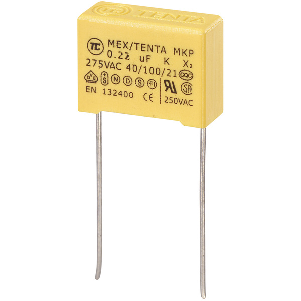 TRU Components MKP-X2 MKP-X2-Funkentstör-Kondensator radial bedrahtet 0.22 µF 275 V/AC 10% 15mm (L x B x H) 18 x 7.5 x 13.5mm