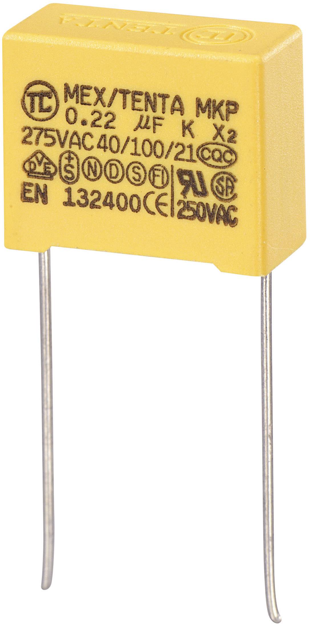 TRU COMPONENTS MKP-X2 MKP-X2-Funkentstör-Kondensator radial bedrahtet 0.22 µF 275 V/AC 10% 15mm (L x B x H) 18 x 8.5 x 14.5mm