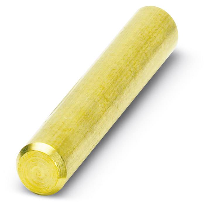 Ein zylindrischer Metallstab aus Messing liegt schräg auf einem weißen Hintergrund.