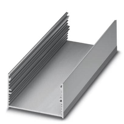 Aluminiumprofil in U-Form mit geriffelter Innenseite, verwendet zur Kühlung von elektronischen Bauteilen durch Wärmeableitung.