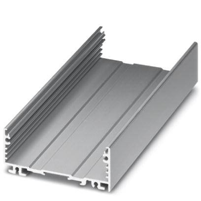 Metallisches U-Profil, silbern, mit gerillten Seiten, geeignet für technische Anwendungen wie Gehäuse oder Schienensysteme.