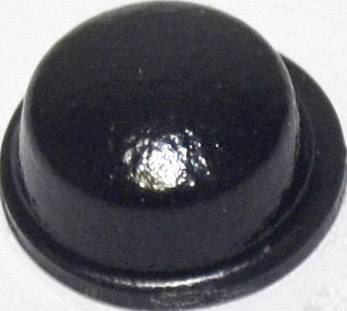 Eine schwarze, halbrunde Kuppel aus Metall auf einer flachen Unterlage, auf weißem Hintergrund.