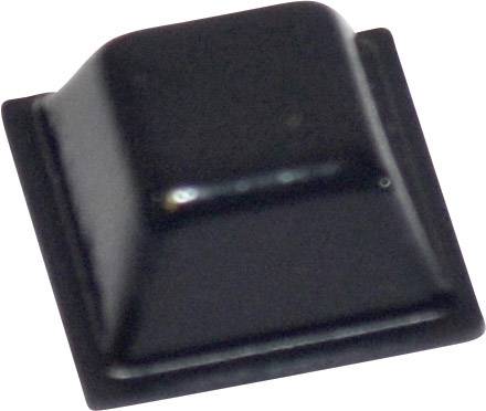 Eine quadratische schwarze Computer-Tastenkappe aus Kunststoff, leicht schräg aufgenommen.