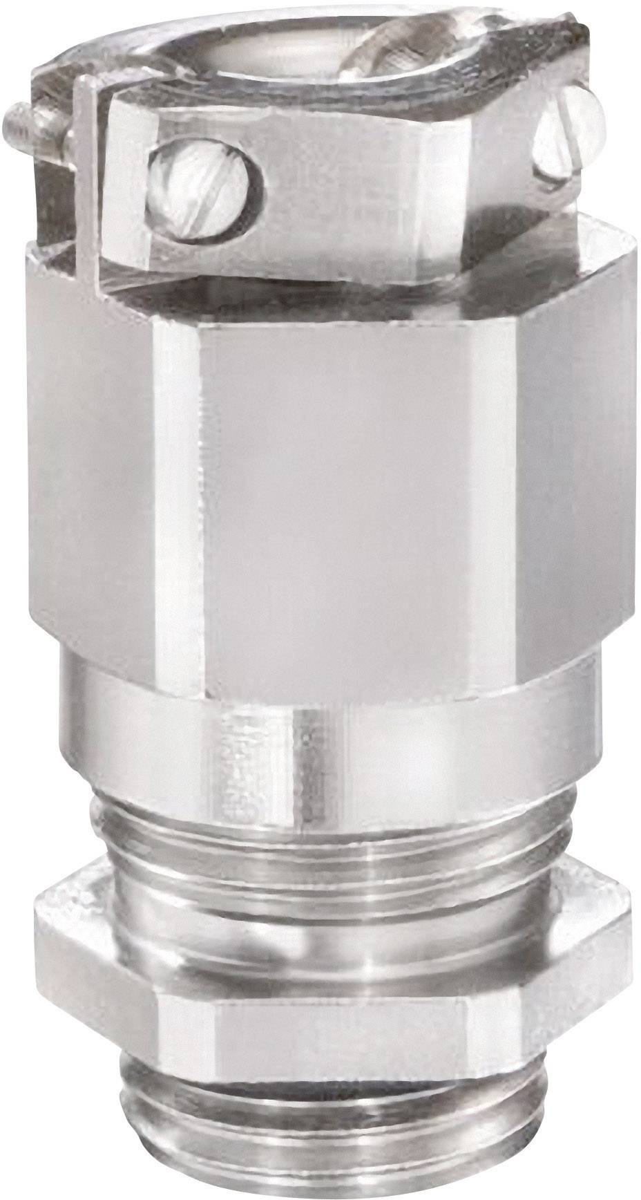 Metallischer sechseckiger Stecker oder Fitting mit geriffelter Basis, verwendet für Rohrleitungen oder Anschlüsse.