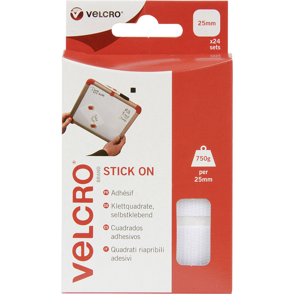 VELCRO® VEL-EC60235 Pastilles carrées auto-agrippantes à coller partie velours et partie agrippante (L x l) 25 mm x 25 mm blanc