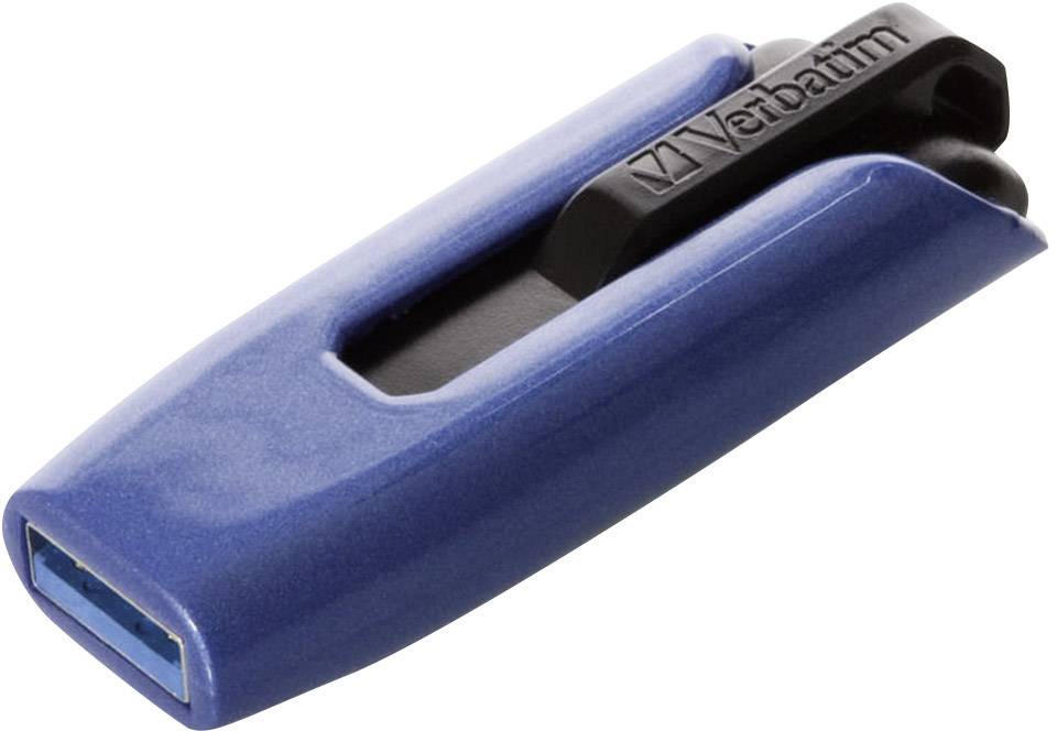 Blauer USB-Stick mit der Aufschrift 'Verbatim'.