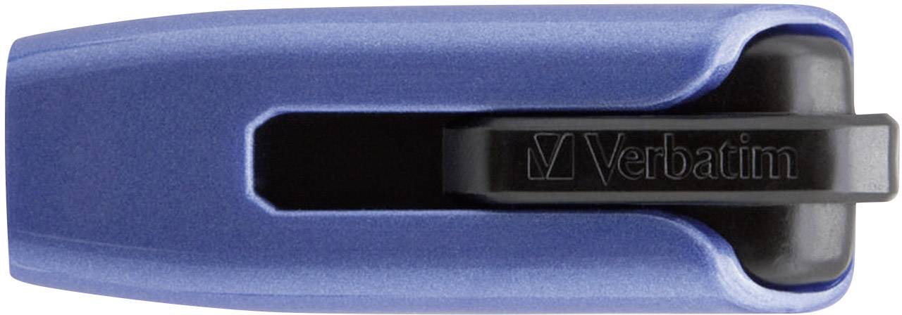 Blauer USB-Stick von Verbatim, rechteckig, glänzende Oberfläche.
