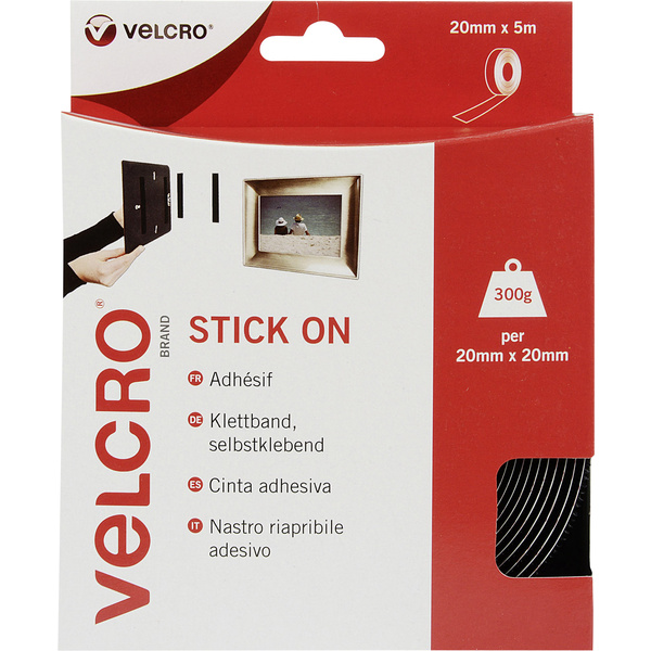 VELCRO® VEL-EC60217 Klettband zum Aufkleben Haft- und Flauschteil (L x B) 5000mm x 20mm Schwarz 5m