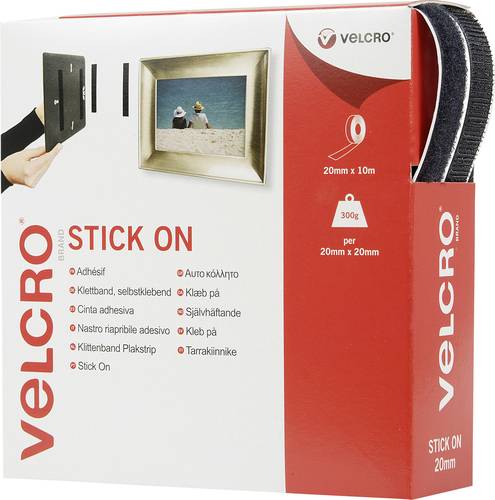 VELCRO® VEL-EC60220 Klettband zum Aufkleben Haft- und Flauschteil (L x B) 10000mm x 20mm Schwarz 10