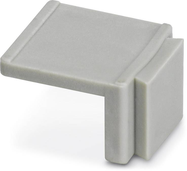 Ein graues, rechtwinkliges Kunststoff-Eckteil, vermutlich ein Bauteil oder Anschlussstück.