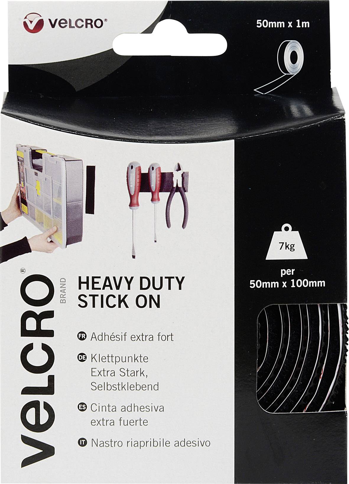 VELCRO® VEL-EC60241 Klettband zum Aufkleben Haft- und Flauschteil, extrastark (L x B) 1000mm x 50mm Schwarz 1m
