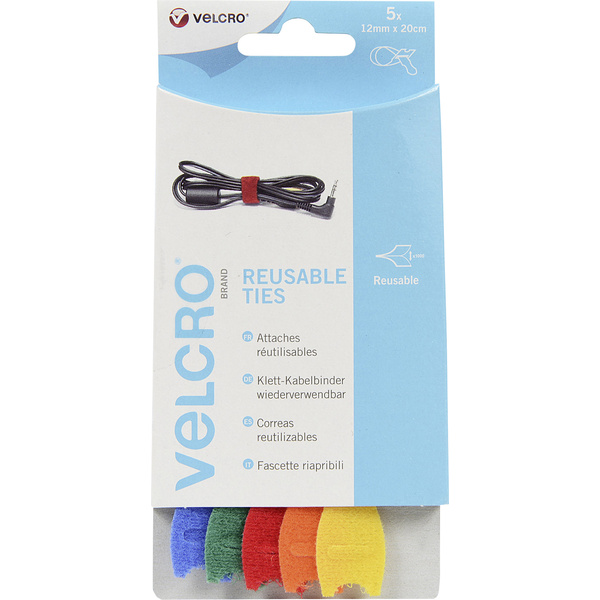 VELCRO® VEL-EC60250 Klettkabelbinder zum Bündeln Haft- und Flauschteil (L x B) 200mm x 12mm Blau, Grün, Rot, Orange, Gelb 5St.