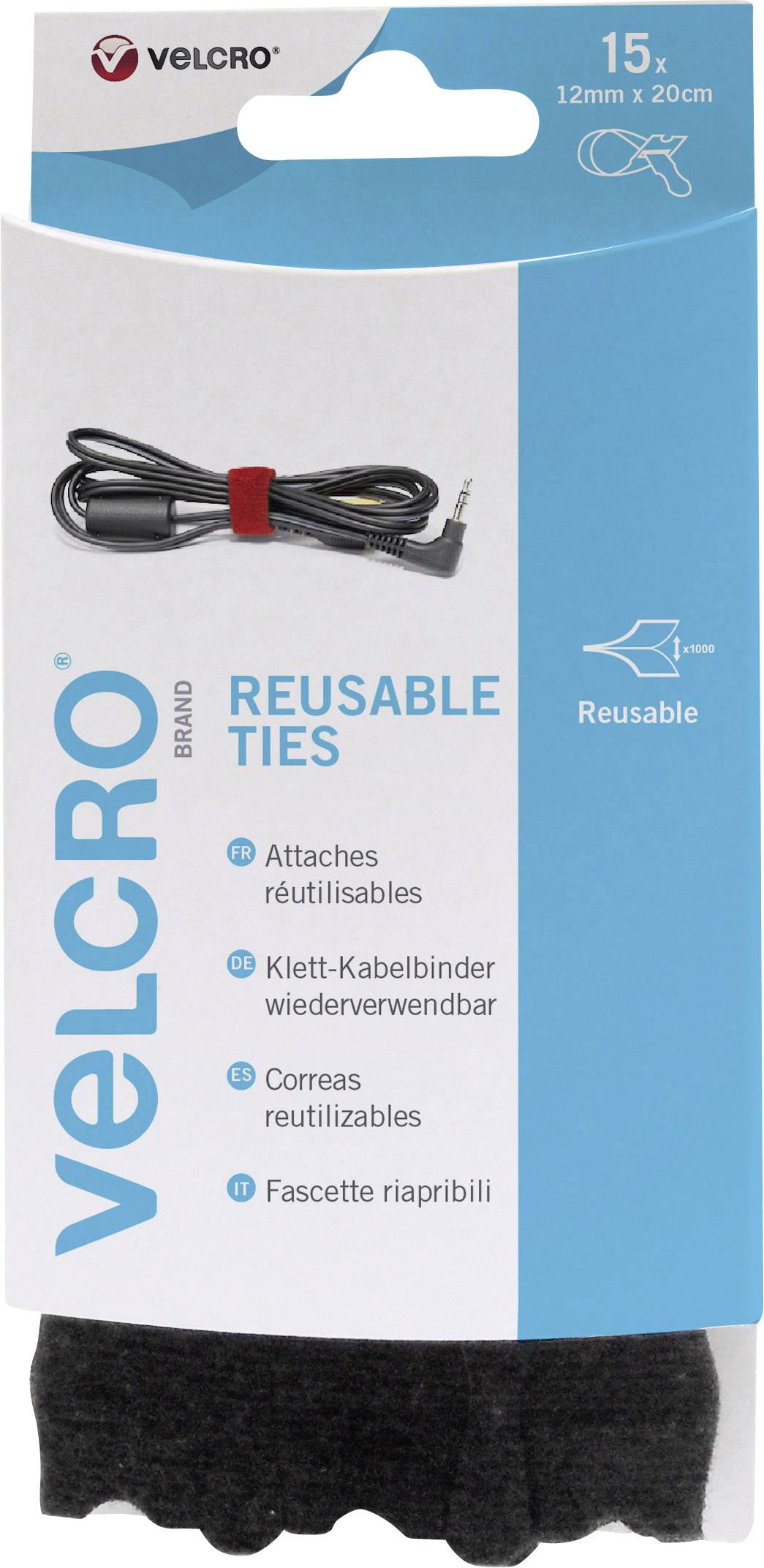 VELCRO® VEL-EC60466 Klettkabelbinder zum Bündeln Haft- und Flauschteil (L x B) 200mm x 12mm Schwarz 15St.