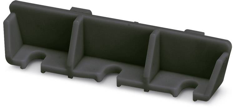 Schwarzer Kunststoffhalter mit drei Fächern.  Geeignet zur Organisation von Werkzeugen oder Kleinteilen.