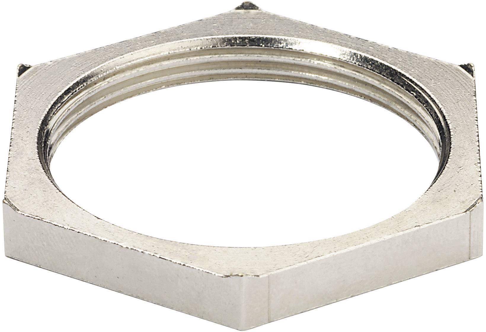 Sechskantmutter aus Metall, in Silber. Verwendet zur Befestigung von mechanischen Komponenten.
