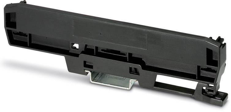 Schwarzes Kunststoffgehäuse eines Gerätegriffs oder Halters. Eventuell Teil eines Druckers oder elektronischen Geräts.