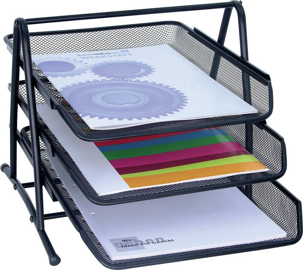 WEDO Briefablage Mesh /65801, schwarz, 3 Schübe, 350x300x270mm