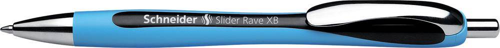 Ein blauer Kugelschreiber der Marke 'Schneider' mit schwarzem Griff und silberner Spitze.
