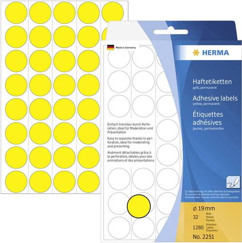 Herma 2251 Markierungspunkte Etiketten Ø 19 mm Gelb 1280 St. Permanent haftend Papier