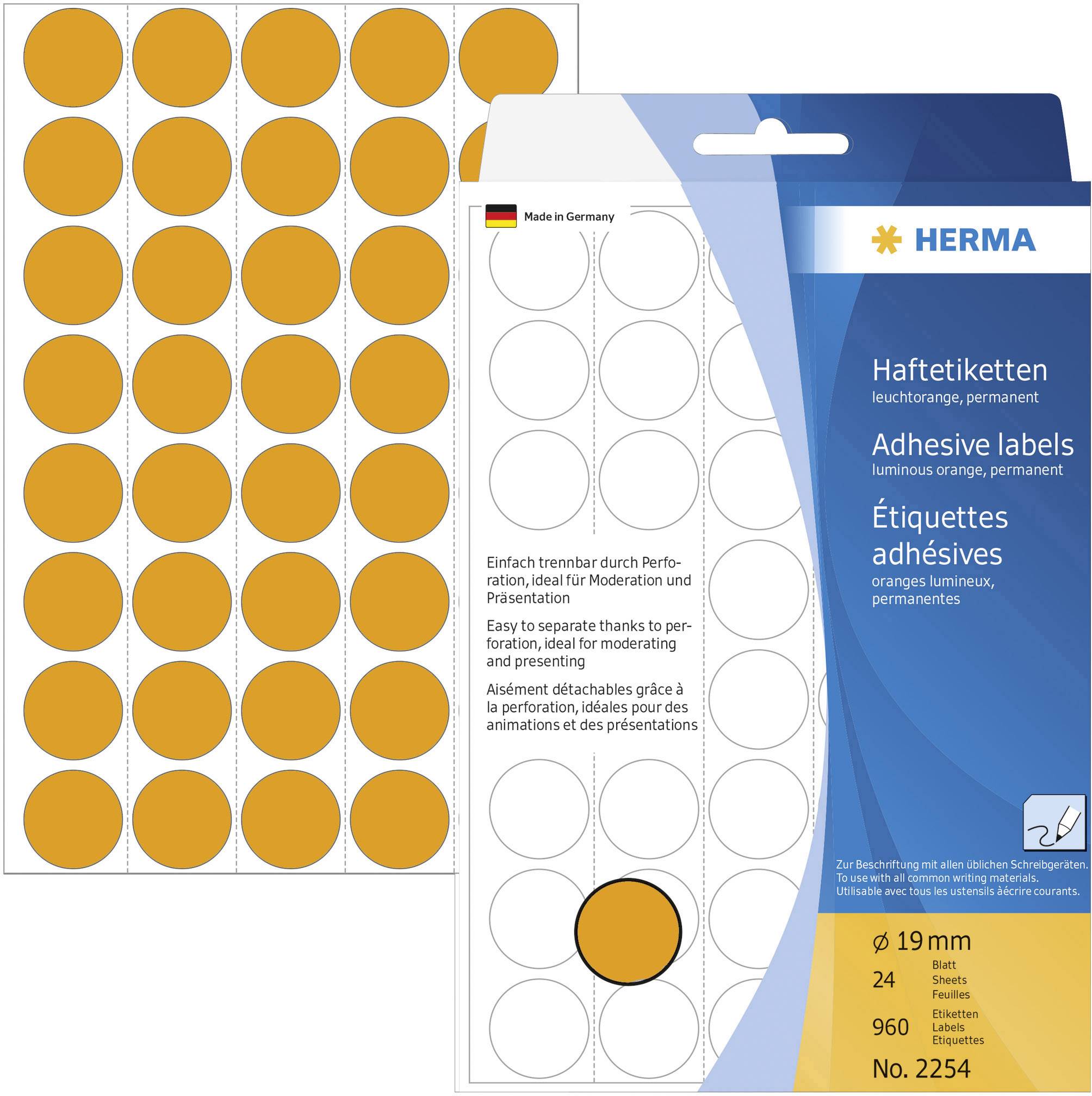 Herma 2254 Etiketten Ø 19 mm Papier Leucht-Orange 960 St. Permanent haftend Markierungspunkte Etiketten