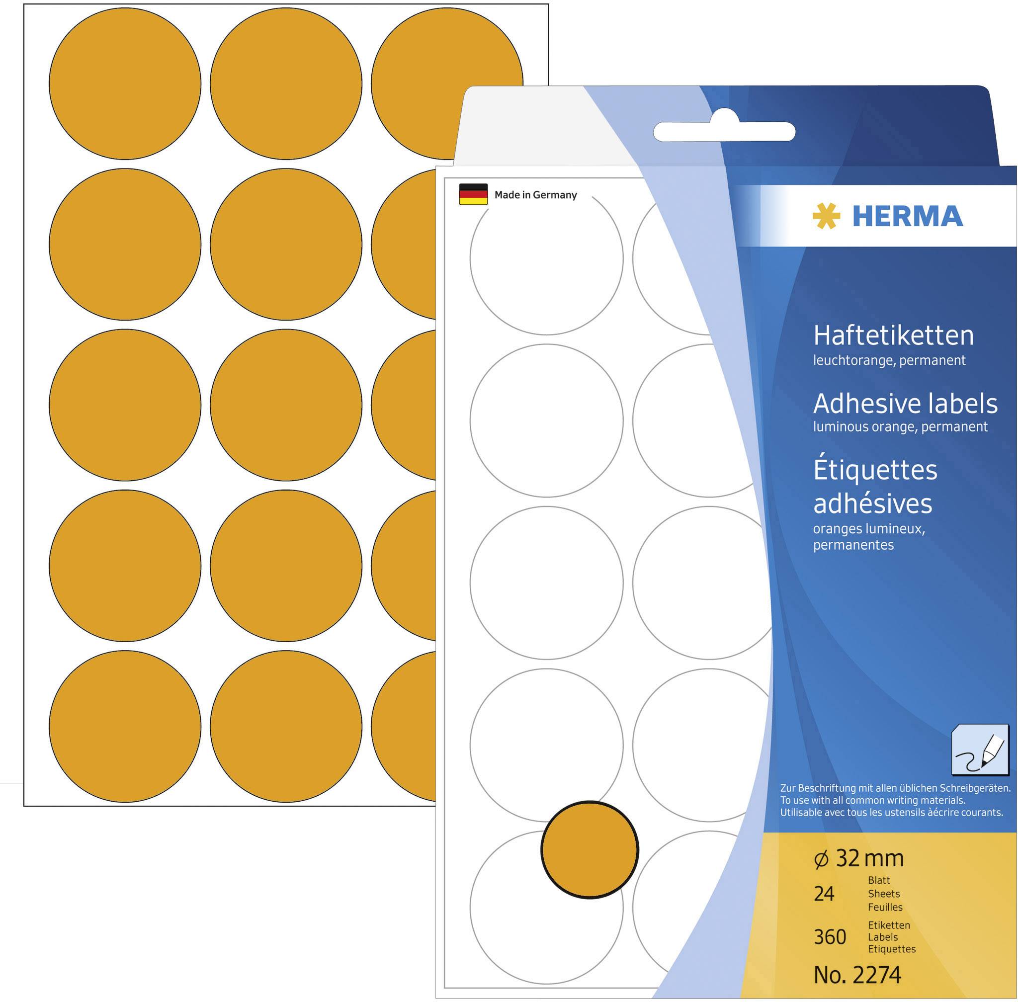 Herma 2274 Markierungspunkte Etiketten Ø 32 mm Papier Leucht-Orange 360 St. Permanent haftend Handbeschriftung