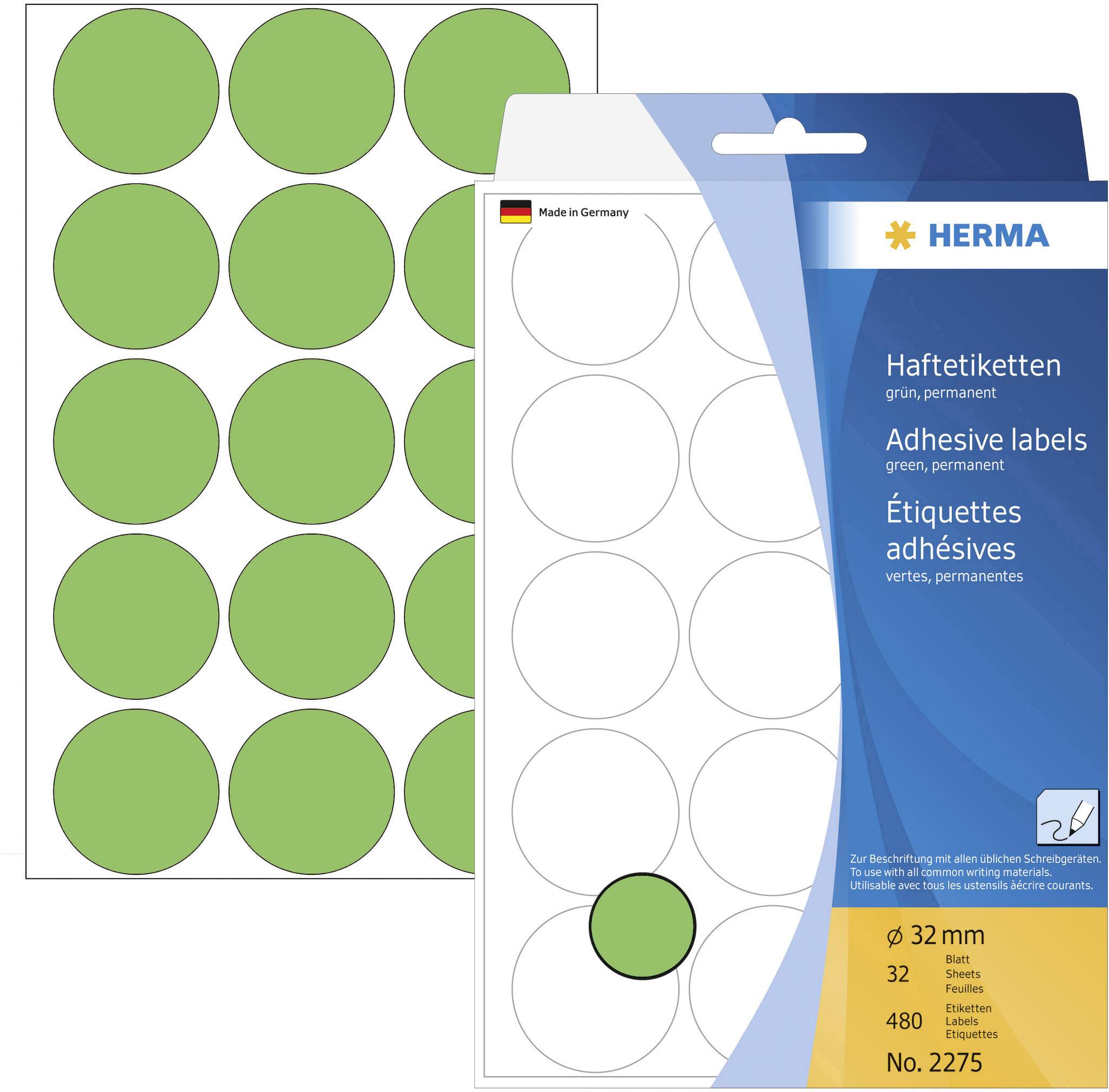 Herma 2275 Markierungspunkte Etiketten Ø 32 mm Papier Grün 480 St. Permanent haftend Handbeschriftung