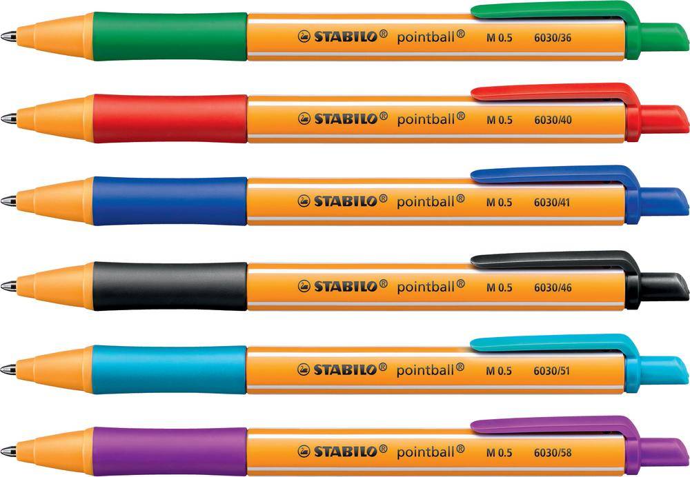 STABILO Kugelschreiber pointball, 6er Etui/6030/6, sortiert, 0,5mm, Inh. 6