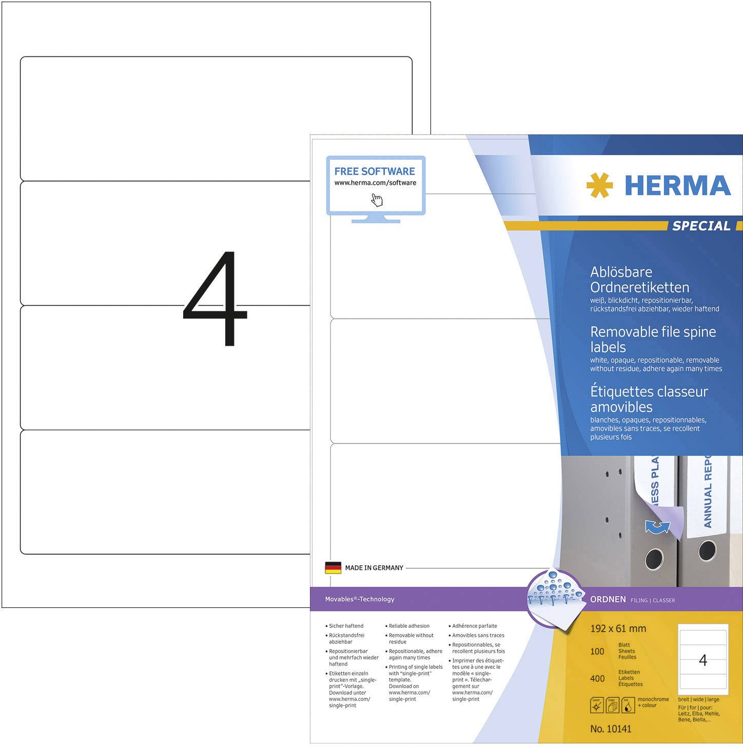 HERMA Ordneretikett Movables 10141 192x61mm weiß 400 St./Pack.
