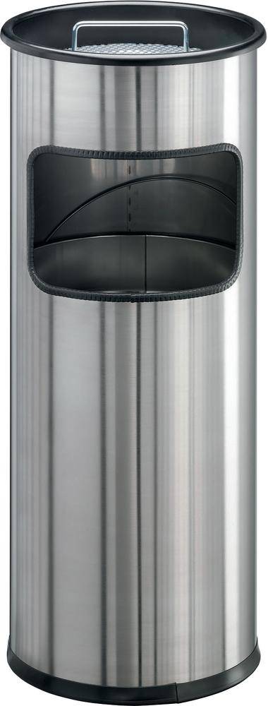 Papierkorb Edelstahl mit Ascher rund 17+2l metallic silber