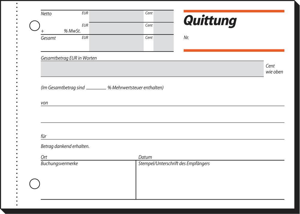 Formularbuch Quittung A6 quer VE=50 Blatt