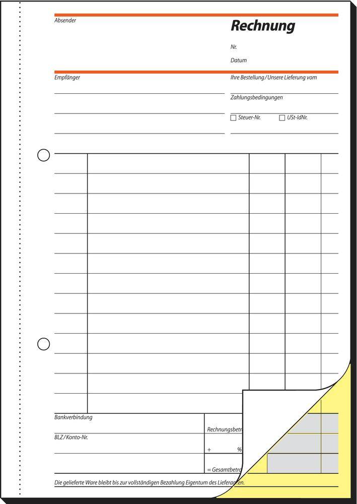 Formularbuch Rechnung A5 hoch selbstdurchschreibend VE=2x40 Blatt