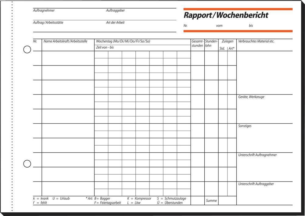 sigel Rapport Wochenbericht/RP517, weiß, mit Blaupapier, A5quer, Inh. 100 Blatt