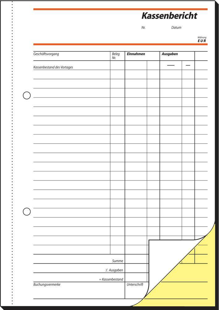 sigel Kassenbericht/Bestandsrechnung/SD007, weiß+gelb, SD, A5hoch, Inh.2x40Blatt
