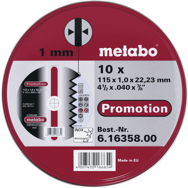Metabo 616358000 Trennscheibe gerade 115mm 10 St. Stahl, Edelstahl