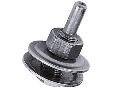 Ein Metallsteckverschluss mit Schraube und Unterlegscheiben, oft verwendet zur Befestigung oder Montage von Bauteilen.