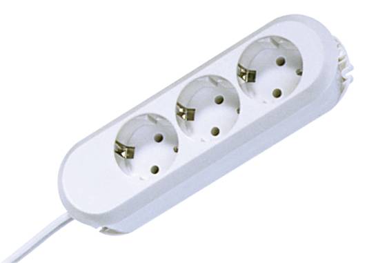 Eine weiße Dreifach-Steckdosenleiste mit Kabel, die drei Geräte gleichzeitig mit Strom versorgen kann.
