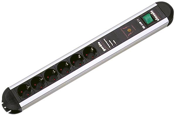 Bachmann 331071 Überspannungsschutz-Steckdosenleiste 6fach Aluminium, Schwarz Schutzkontakt 1St.