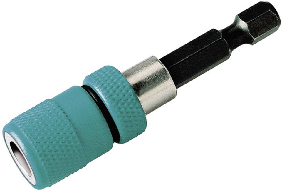 Ein grüner magnetischer Bithalter mit sechskantigem Schaft, geeignet zum sicheren Halten von Schrauberbits.