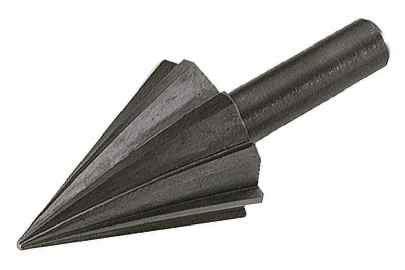 Ein schwarzer Kegelbohrer mit mehreren Stufen, geeignet zum Bohren unterschiedlich großer Löcher in Metall oder Kunststoff.