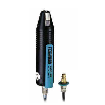 Ein Handgerät mit der Aufschrift 'ZAP 35', verwendet für industrielle Anwendungen, mit Kabel und Anschlussstück.