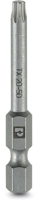 Bithalter mit Torx-Kopf, Größe T20. Silberne Metalloberfläche, zylindrische Form mit hexagonalem Schaft für Schraubendreher.