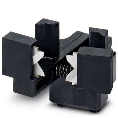 Ein schwarzer Bleistiftanspitzer mit zwei Klingen, geeignet für Stifte unterschiedlicher Größe, auf weißem Hintergrund.