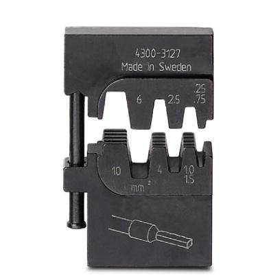 Metall-Werkzeug zur Kabelabisolierung, Beschriftung: '4300-3127 Made in Sweden', Zeigt Abisoliergrößen: 2,5, 4, 6, 10, 16 mm.