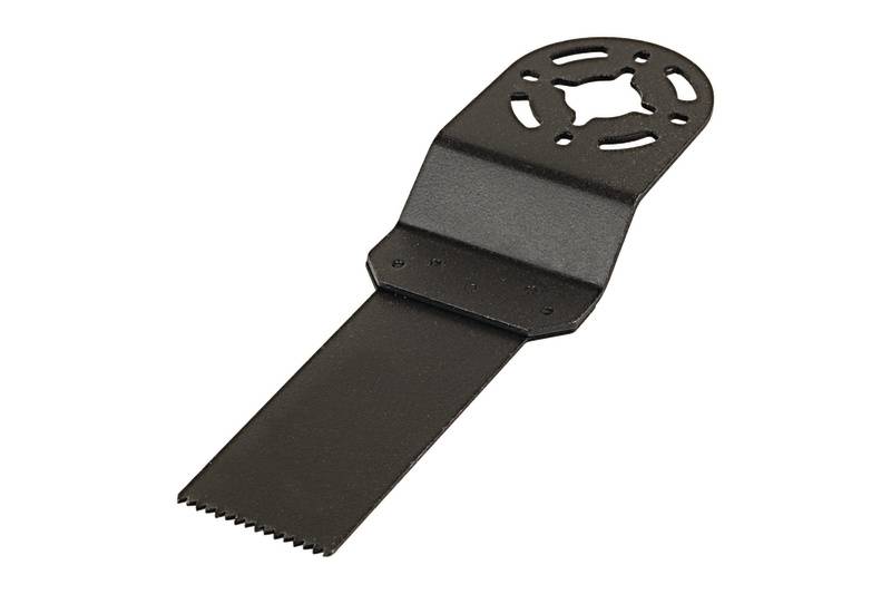 Ein schwarzes Sägeblattaufsatz aus Metall, geeignet für oszillierende Werkzeuge.