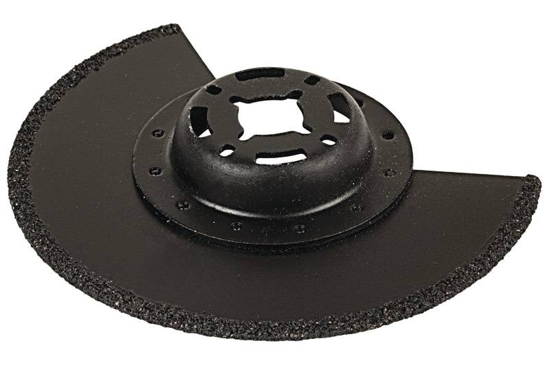 Schwarze Schleifscheibe mit gezahntem Rand auf weißem Hintergrund, geeignet zum Schneiden oder Schleifen von Materialien.