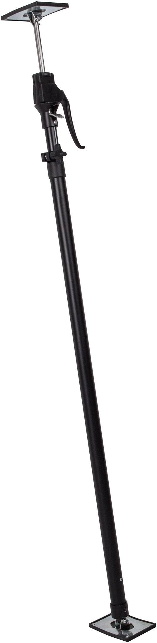 Schwarze, verstellbare Teleskopstange mit Spannvorrichtung und zwei rechteckigen Fußplatten, geeignet zum Sichern oder Unterstützen.