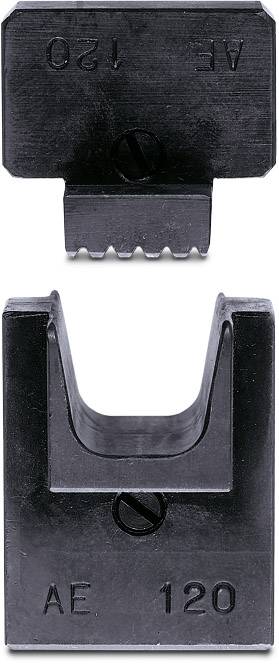 Schwarze Ersatzklinge mit der Aufschrift 'AE 120'. Oberteil glatt mit Zahnung, Unterteil hat eine kerbförmige Öffnung.