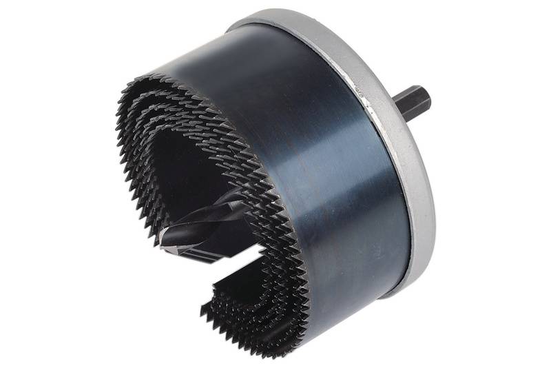 Metallsägeblatt-Set mit einstellbarer Größe, spiralig angeordnet. Verwendet zum Bohren großer kreisförmiger Löcher in Metalloberflächen.