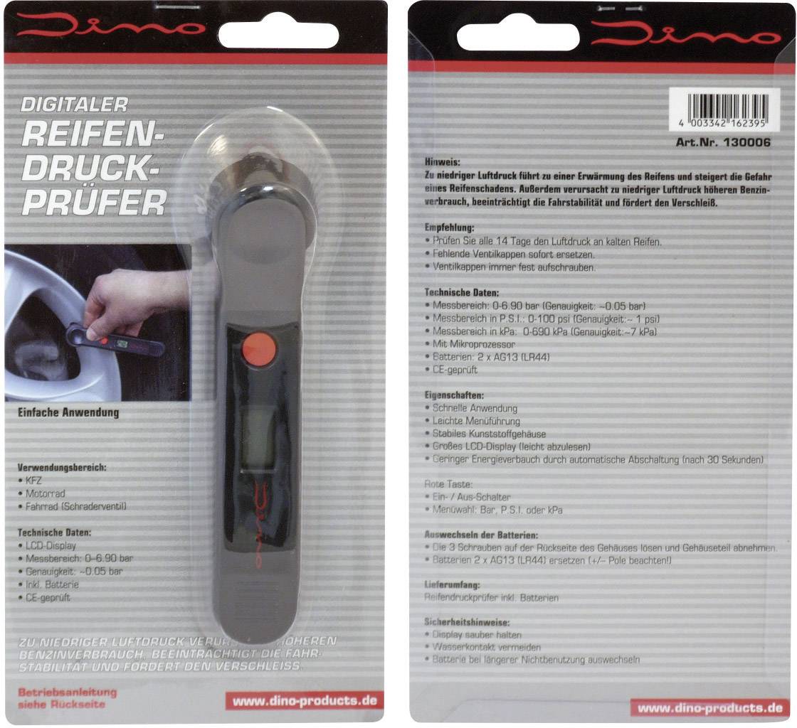 DINO 130006 Reifendruckprüfer digital Messbereich Luftdruck 6.9 bar (max.)